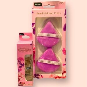 B Pure Makeup Removal Oil & 2pc Pearl Purple Makeup Puffs Set